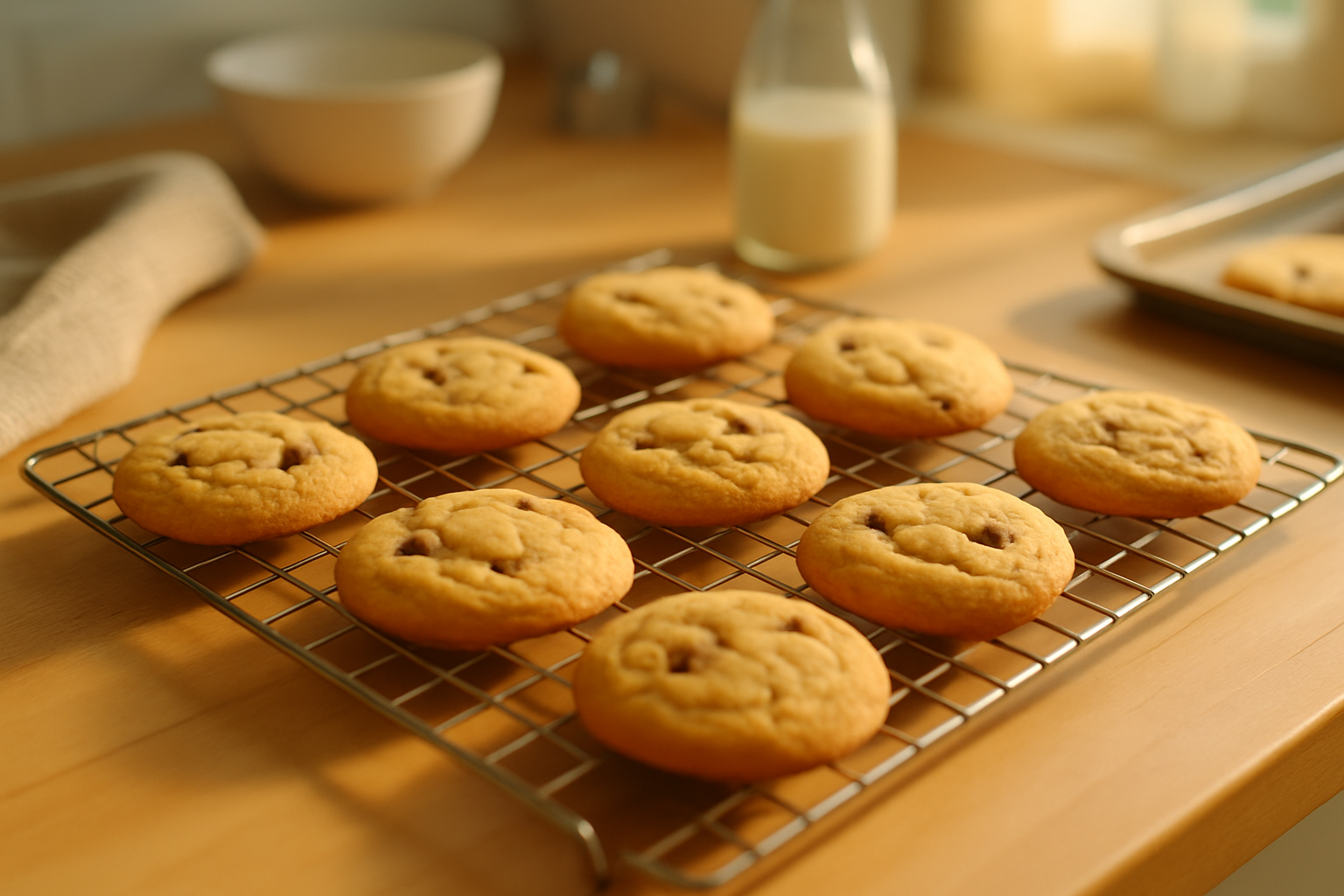 Cookies moelleux sortant du four, montrant une texture dorée sur les bords et tendre au centre, prêts à être dégustés