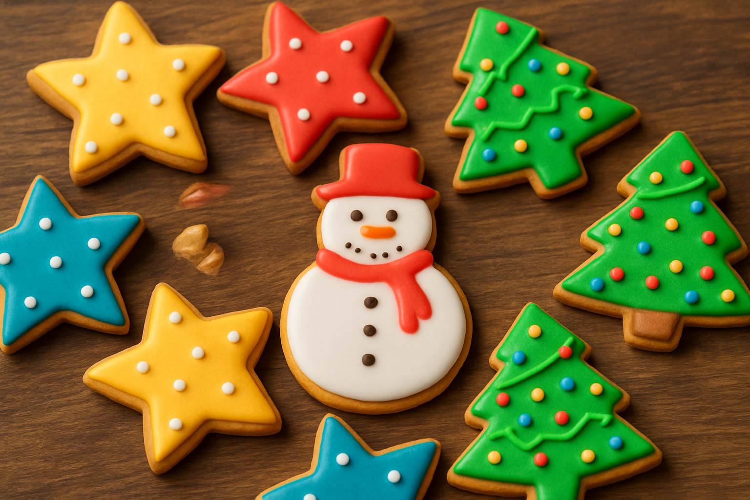 Sablés de Noël décorés avec glaçage royal coloré et motifs festifs