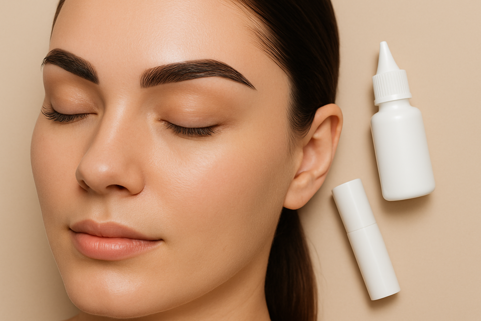 Sourcils fraîchement microbladés et tatoués montrant une peau saine et des soins post-procédure efficaces.