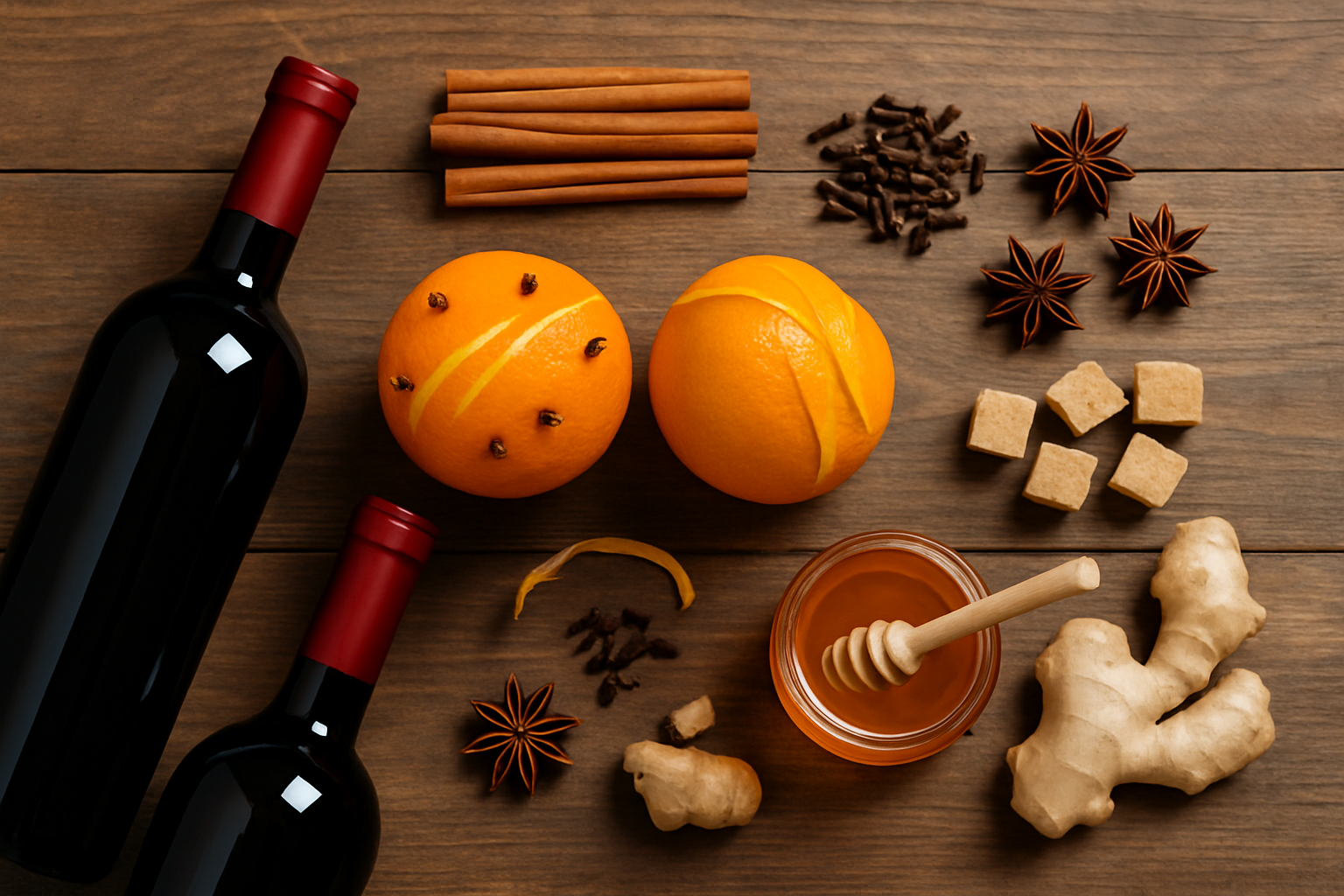 Les ingrédients essentiels réunis pour préparer un vin chaud traditionnel