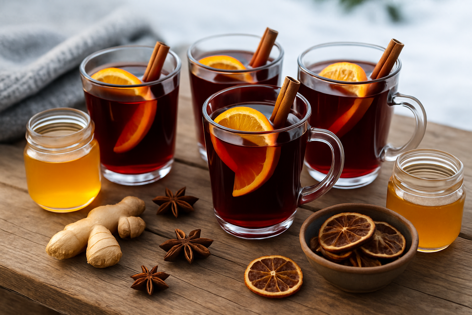 Variante de vin chaud avec des ingrédients originaux et garnitures festives