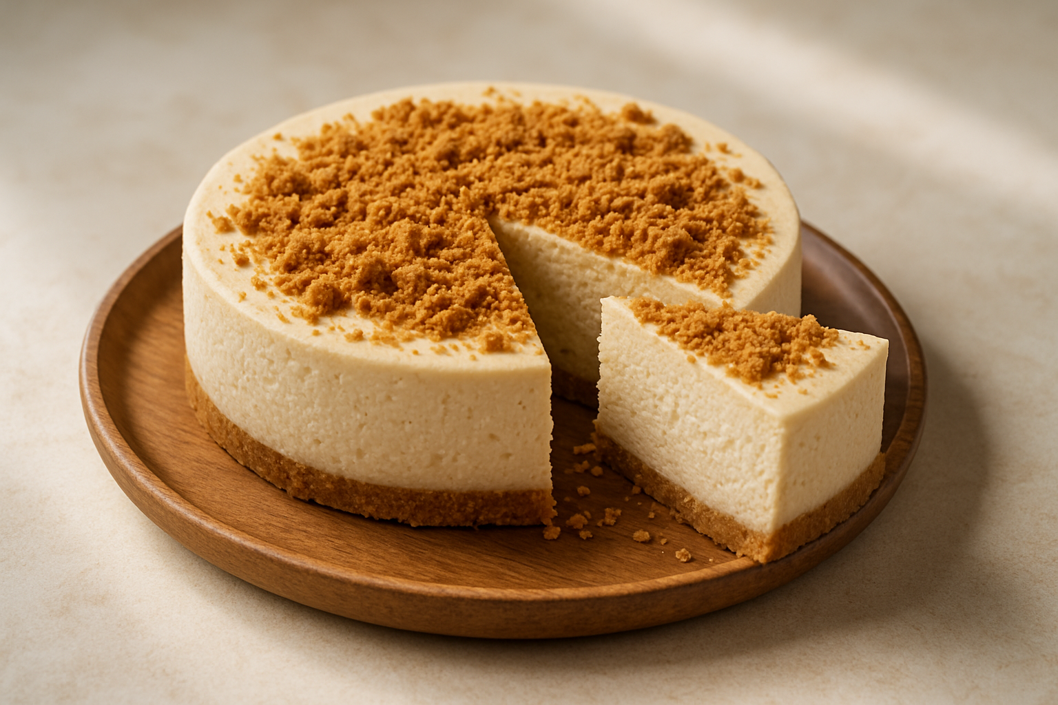 Photo d’un cheesecake Speculoos light, montrant la texture aérienne et l’aspect final gourmand