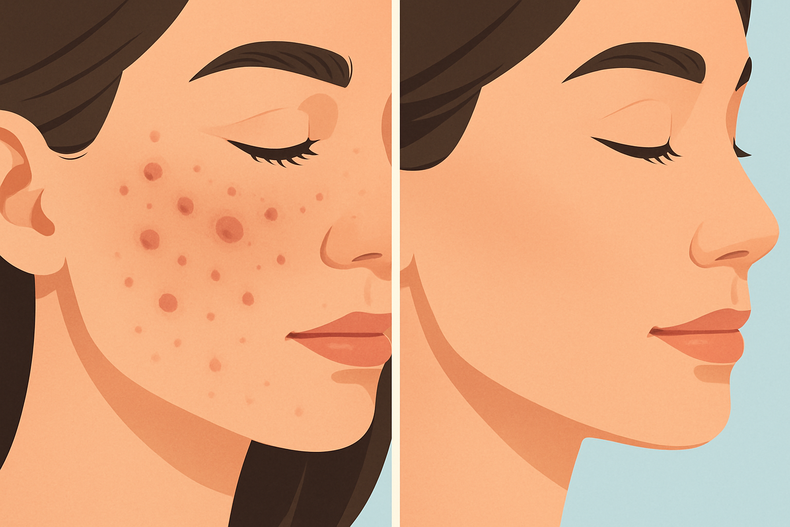 Comparaison avant-après d’une peau visage traitée par dermabrasion, montrant une texture plus lisse et un teint unifié