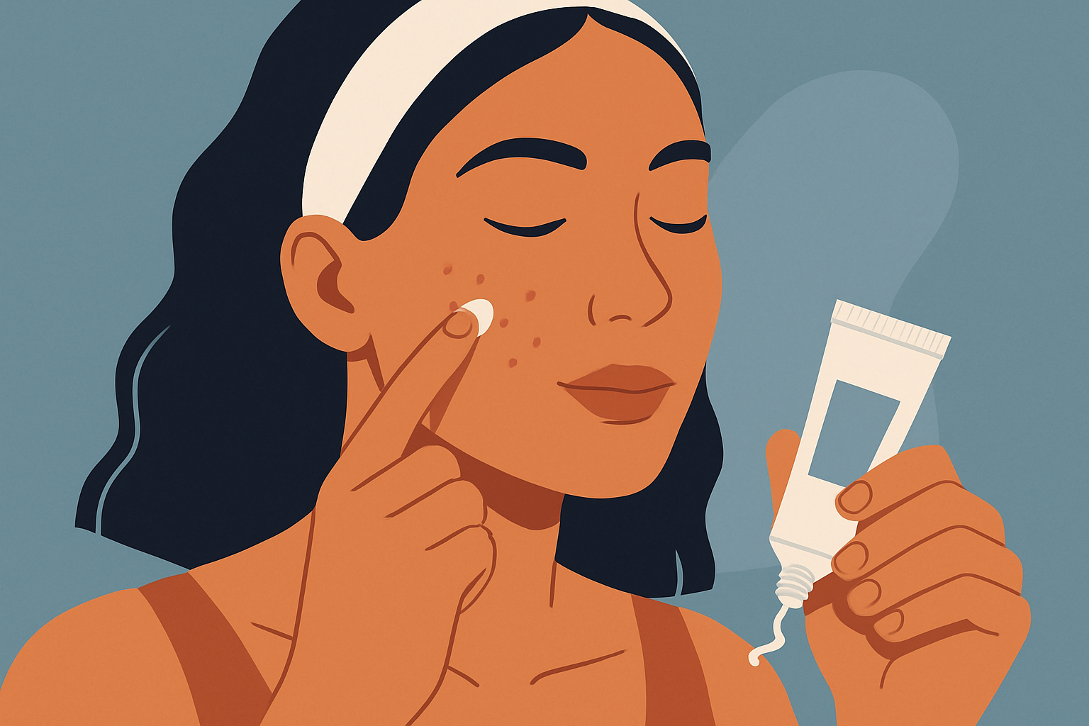 Application de peroxyde de benzoyle sur la peau, illustrant son usage dans une routine de soin contre l'acné.