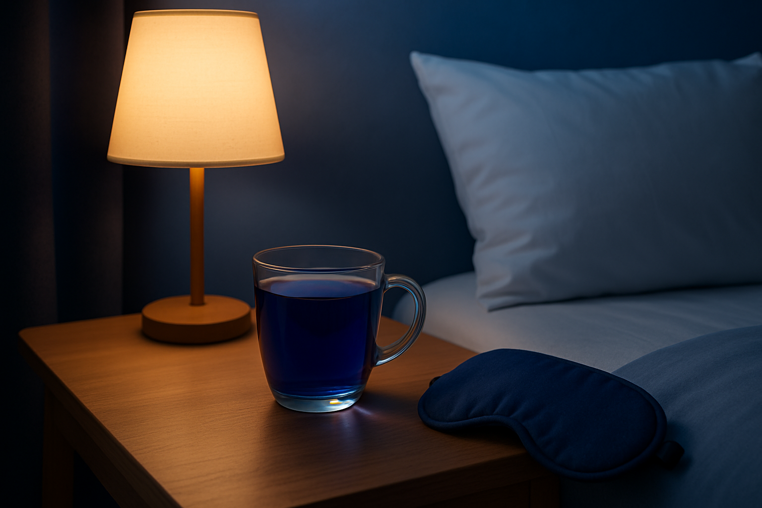 Moment de détente avec une infusion de fleur de clitoria pour faciliter l’endormissement.