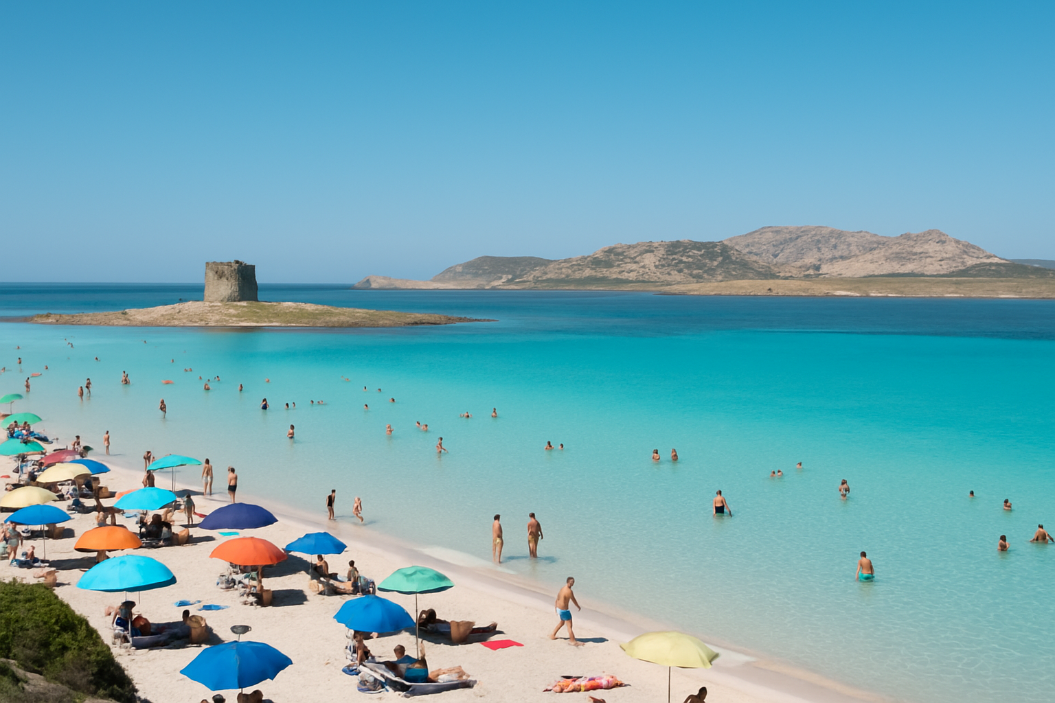 La plage de La Pelosa, joyau naturel de la Sardaigne, avec ses eaux limpides et son sable fin