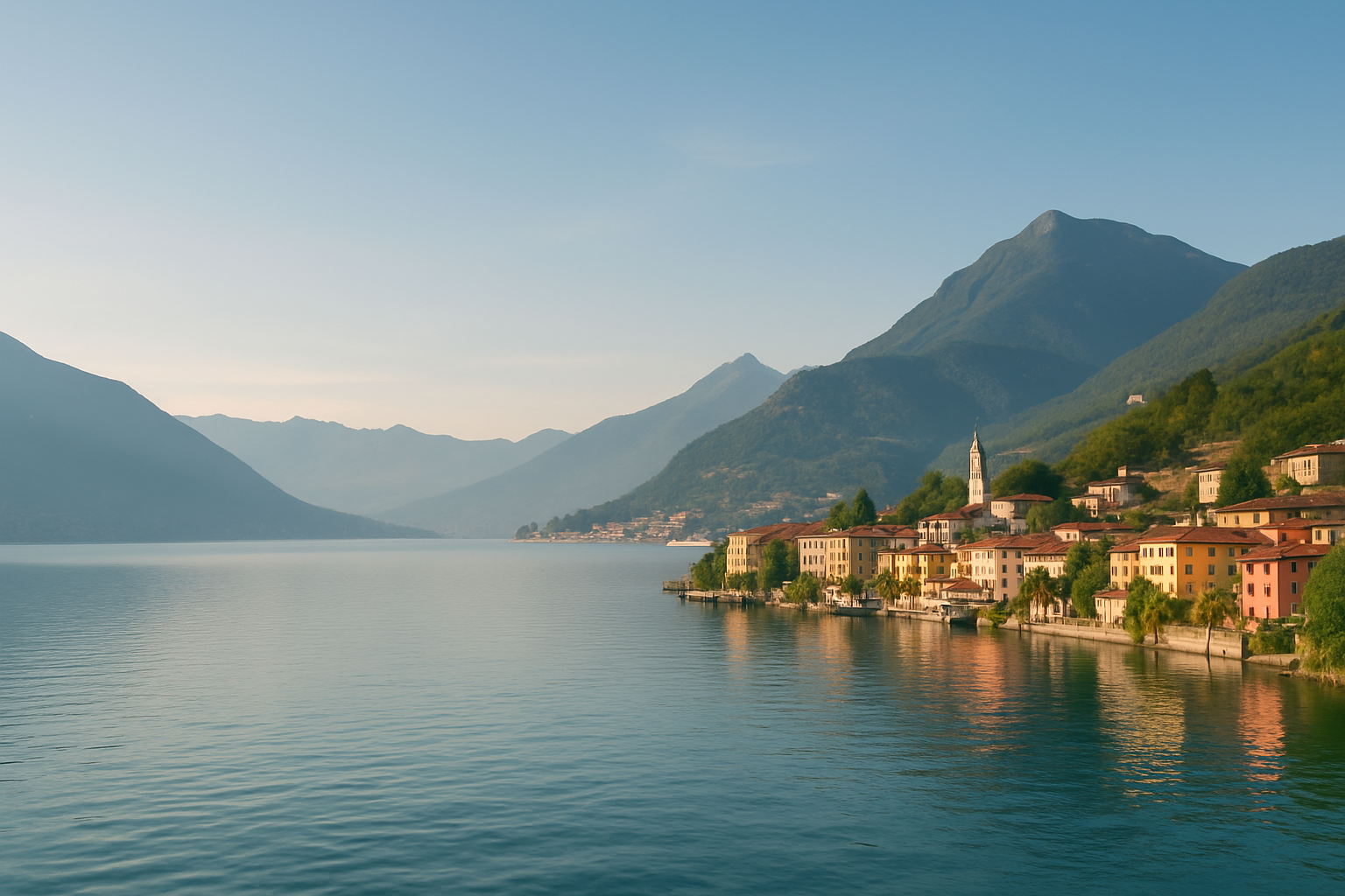 Panorama emblématique d’un lac italien entouré de villages et montagnes