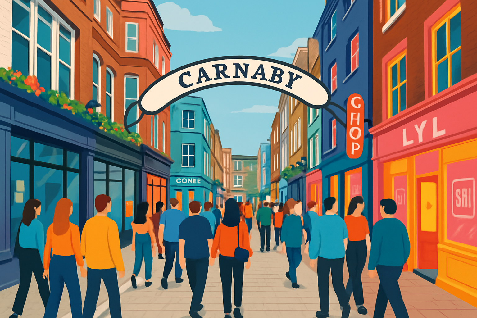 Vue animée de Carnaby Street à Soho, illustrant l’énergie et la diversité du quartier.