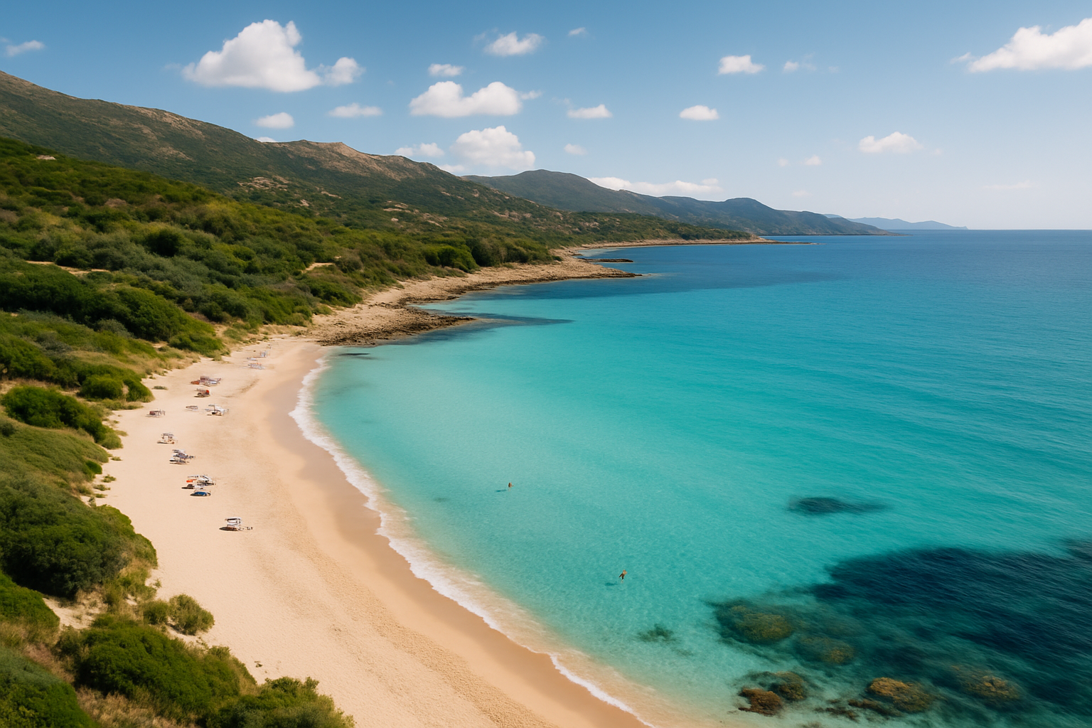 Panorama aérien des plages idylliques autour de l’Île Rousse